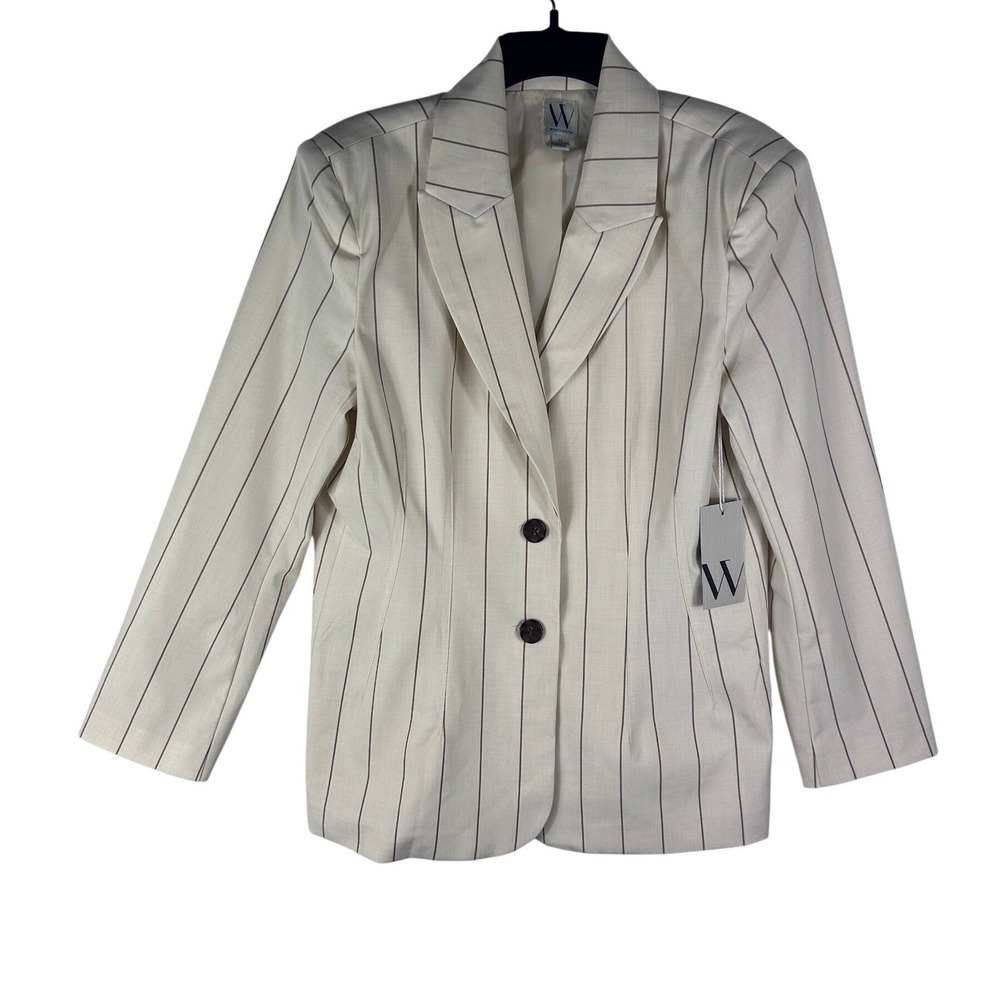 Worthington Womens Ivory Brown Pinstripe Blazer Jacket Size 12 NWT Retail $98